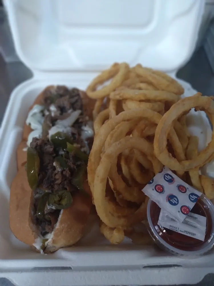 Steak N Cheese with Homemade Onion Rings